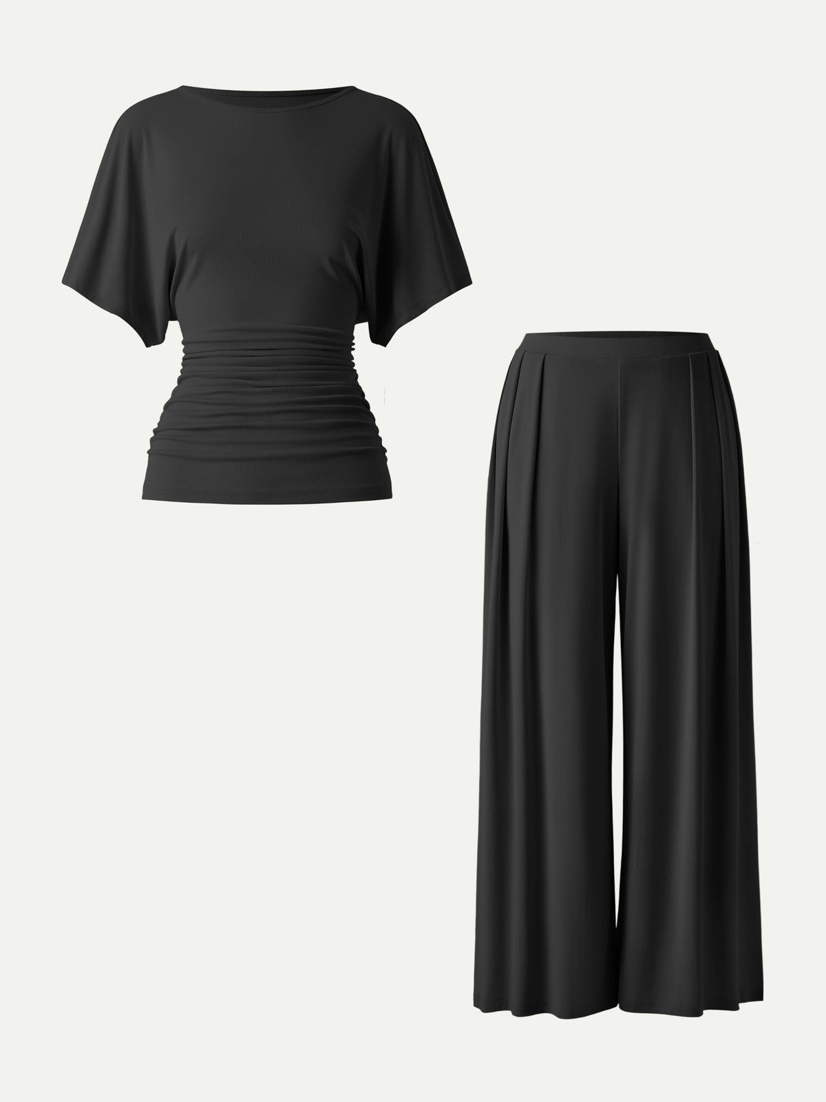 2Pcs Set Boatneck Batwing Sleeve Top & Wide Leg Palazzo Pant with Pockets — original photo 9