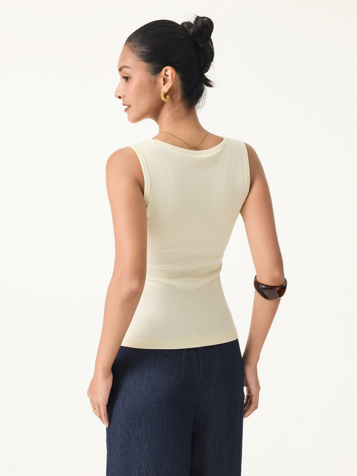 Stretch Cotton Pointelle V-neck Sleeveless Built-In Bra Tank — original photo 4