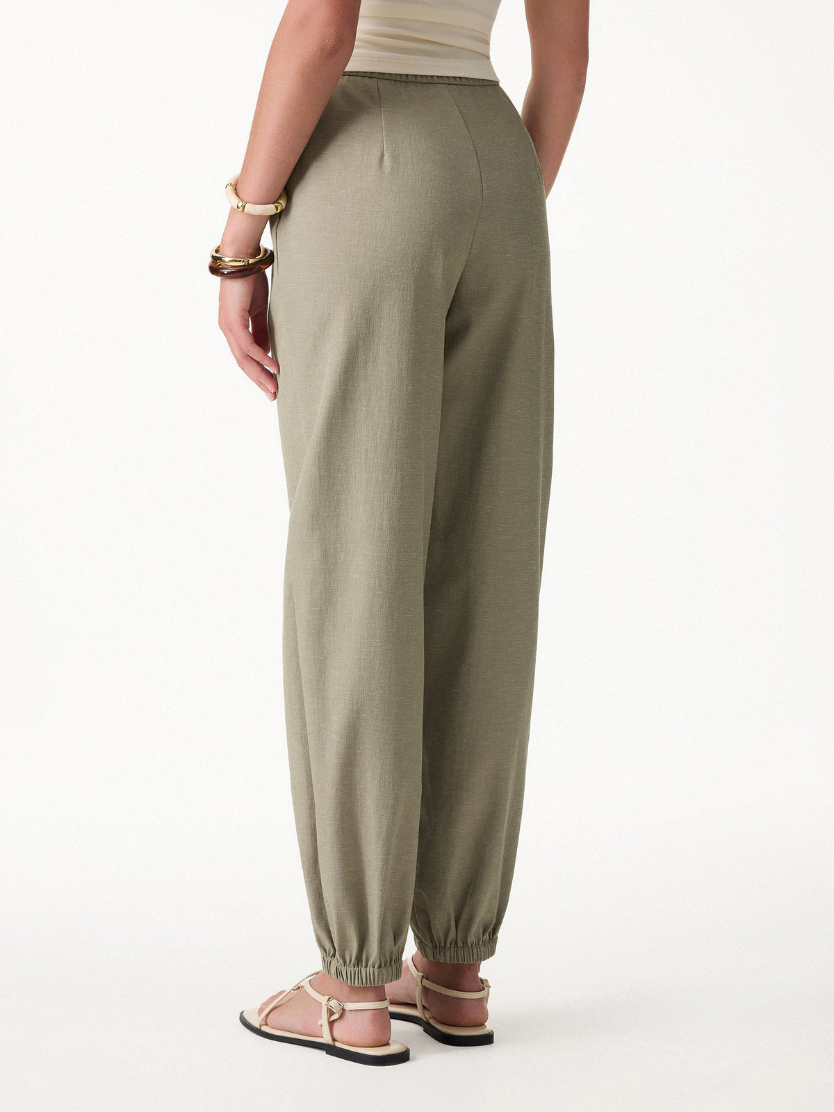 Linen-like High-Rise Balloon Jogger Pants with Pockets — original photo 4