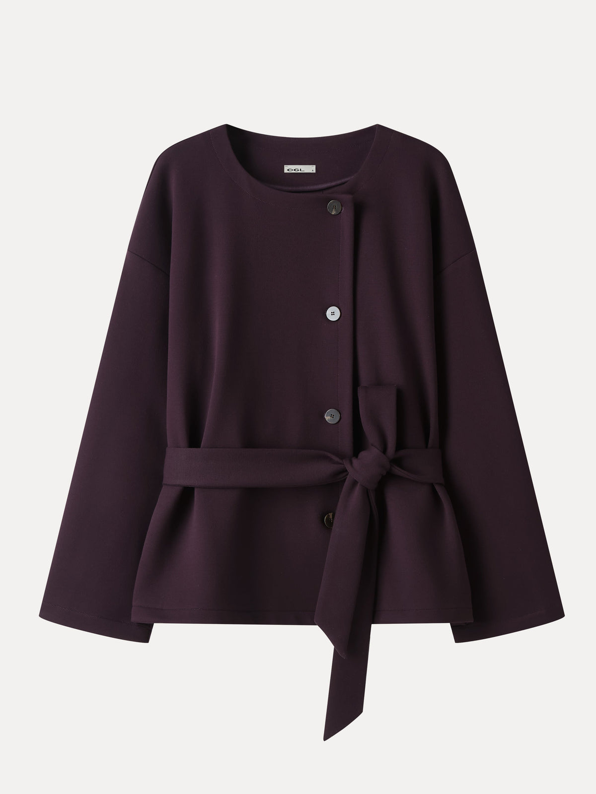 Bamboo-Blend Round Neck Long Sleeve Belted Jacket with Pockets — original photo 5