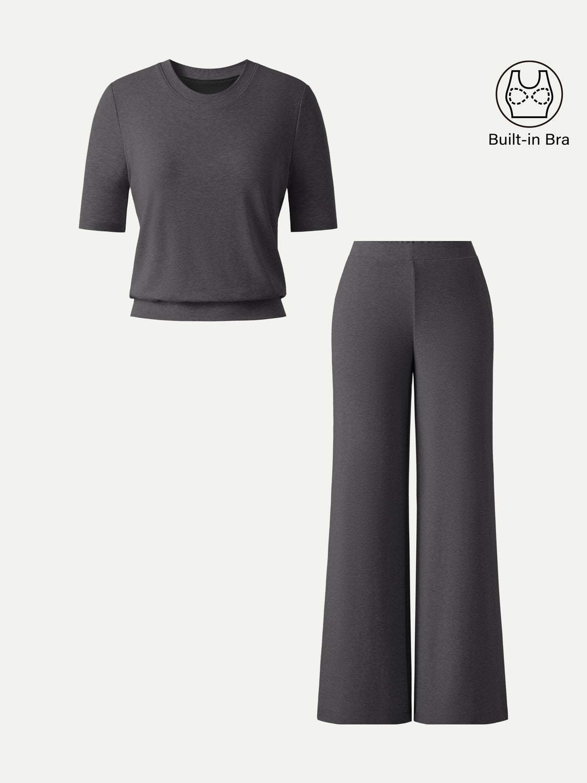 2Pcs Set Regular Mid Rise Wide Leg Pants & Crewneck Built-In Bra Top — original photo 13