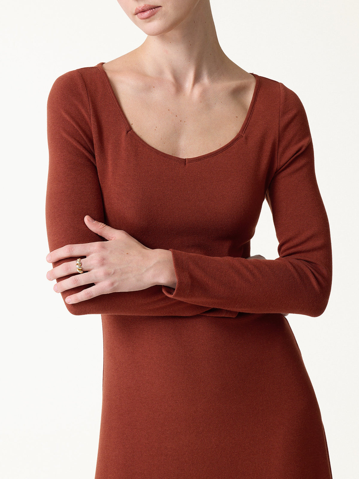 LiteWarm Diamond Neck Long Sleeve Drapey Maxi Built-In Bra Dress — original photo 5