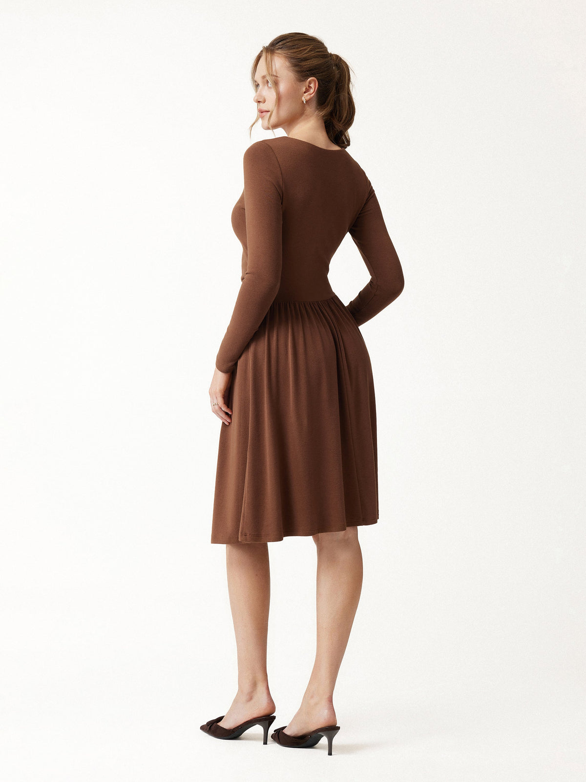LiteWarm Boatneck Ruched Mini Built-In Bra Dress with Pockets — original photo 3