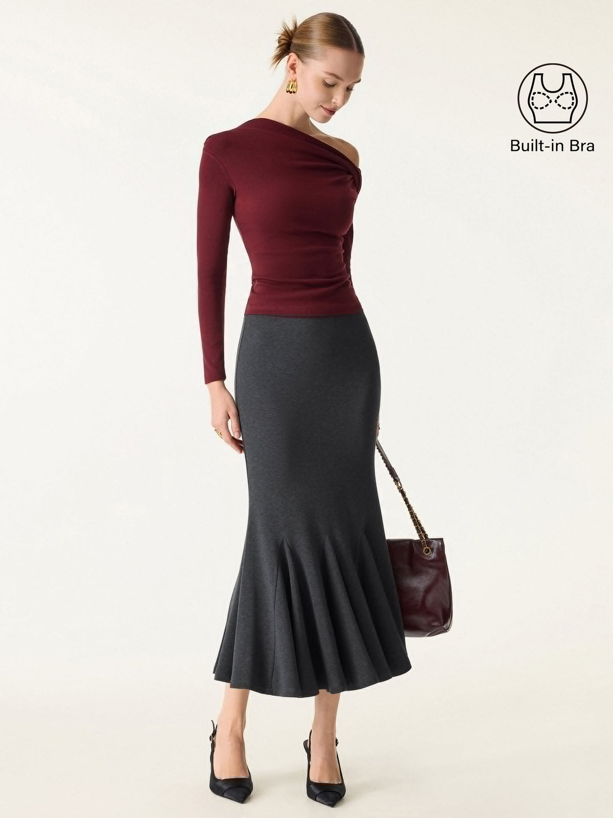 2Pcs Set LiteWarm Convertible Neck Built-In Bra Top & High-Rise Mermaid Midi Skirt — original photo 7