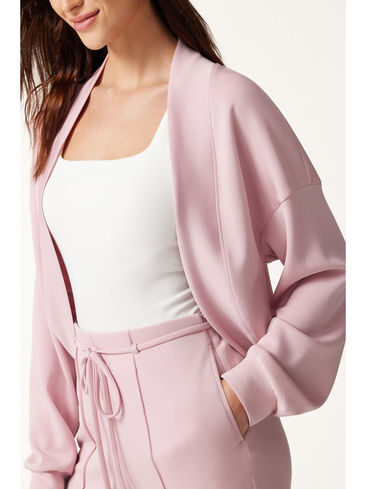 2Pcs Set Long Sleeve Drop-Shoulder Cardigan & High-Rise Flare Pants with Pockets — original photo 6