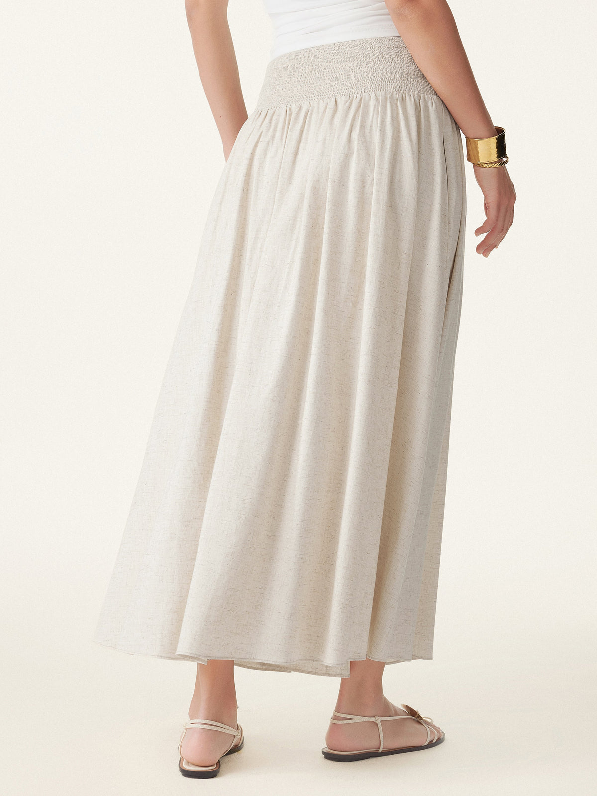 European Linen Smocked Waist Skirt with Pockets — original photo 4