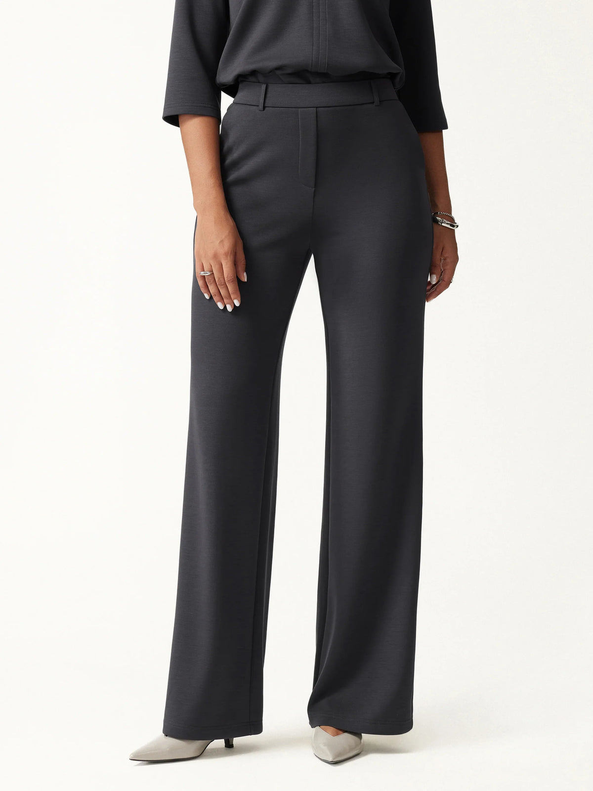 2Pcs Set Mockneck Long Sleeve Shirt & High-Rise Wide Leg Pants with Pockets — original photo 7