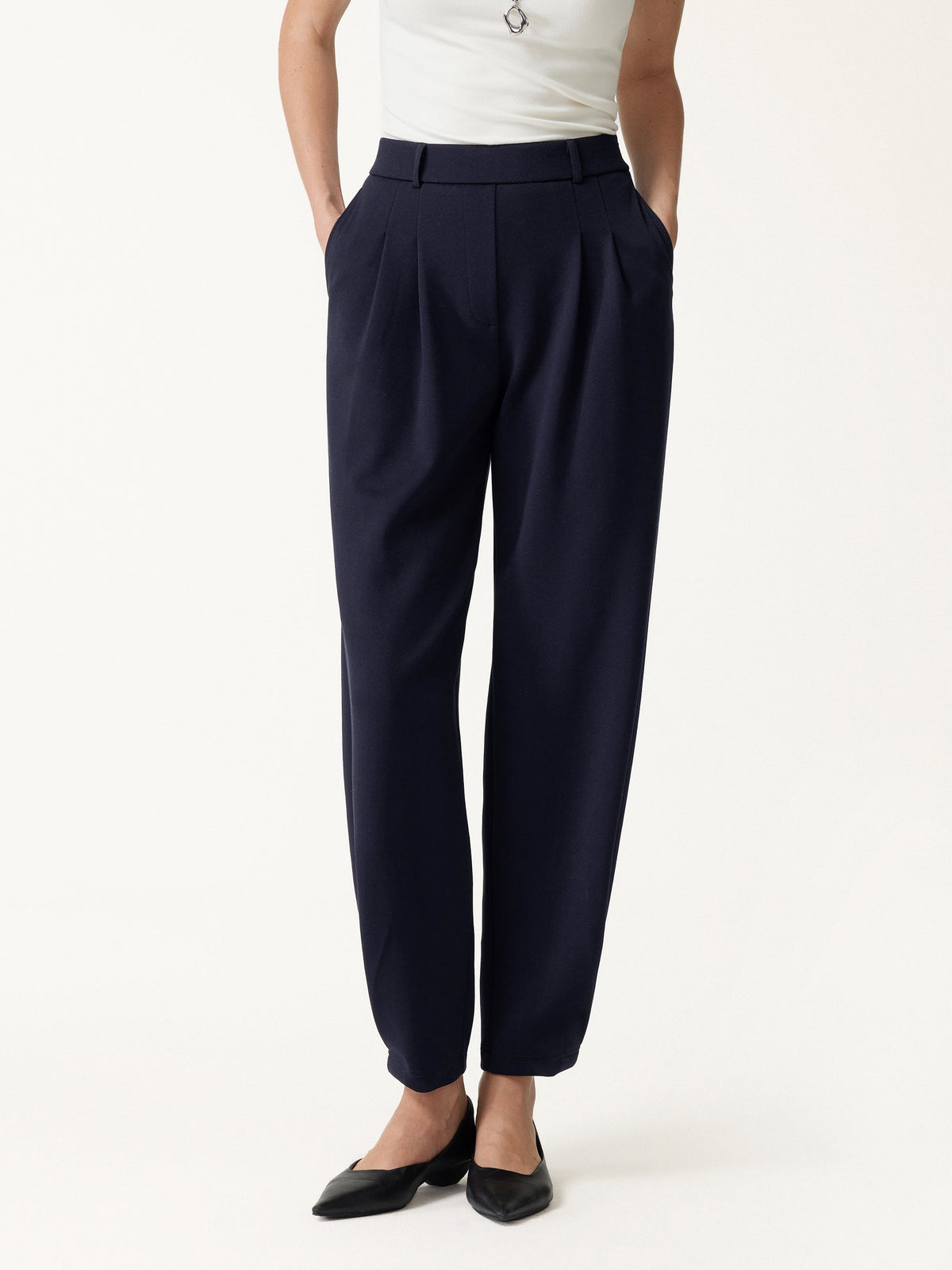 Petite Stretch Ponte High-Rise Ankle Tapered Tuck Pants with Pockets — original photo 2