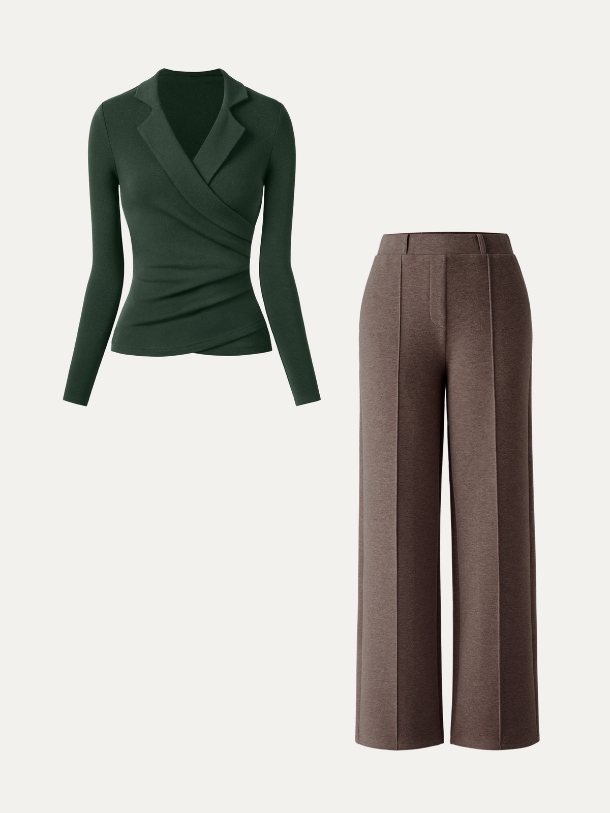 2Pcs Set Collared Surplice Top & High Waisted Straight Leg Pull On Pant — original photo 14