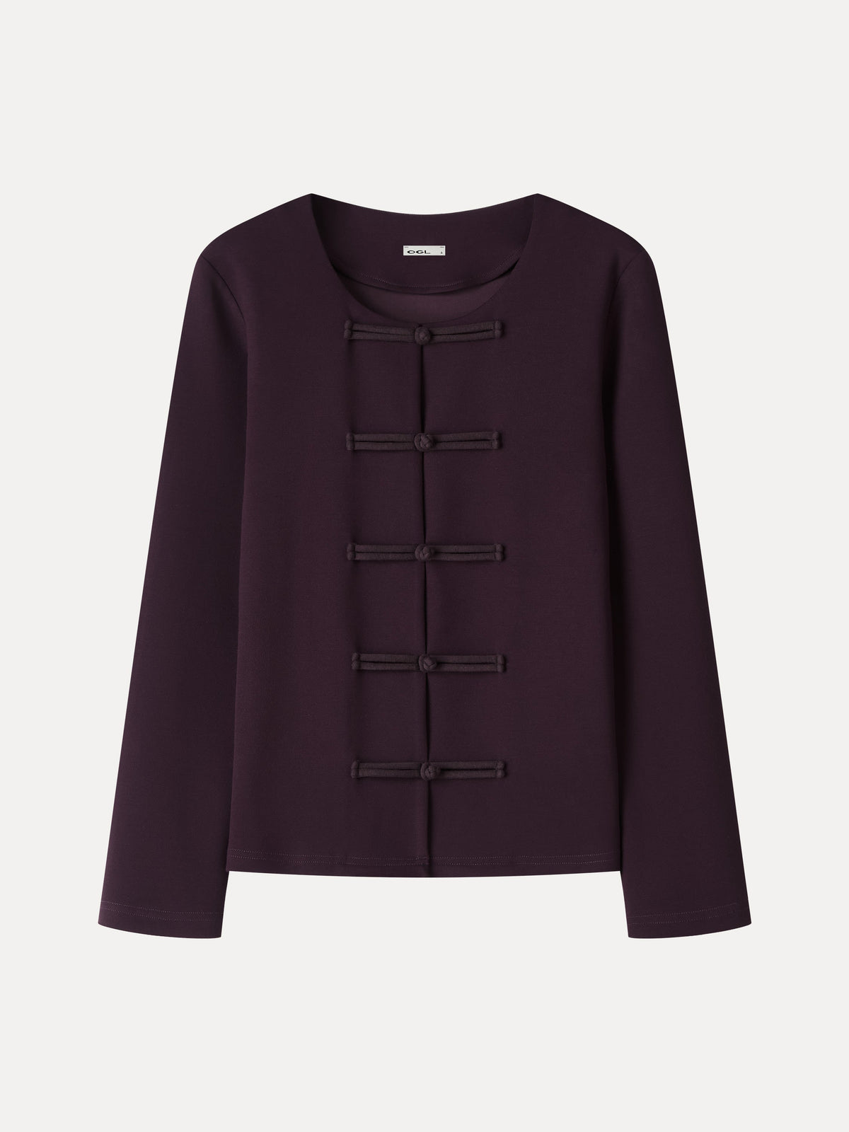 Stretch Ponte Frog-Button Round Neck Long Sleeve Jacket — original photo 6