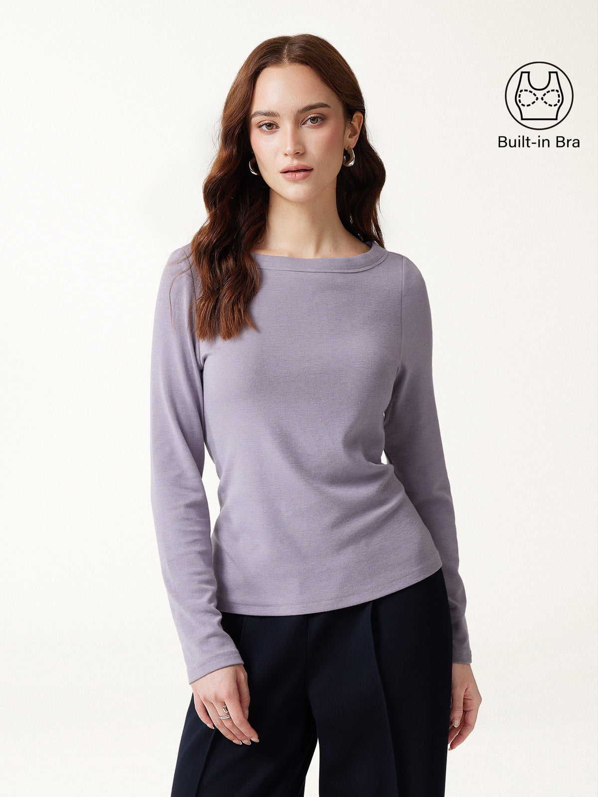 LiteWarm Boatneck Long Sleeve Built-In Bra Top — original photo 2