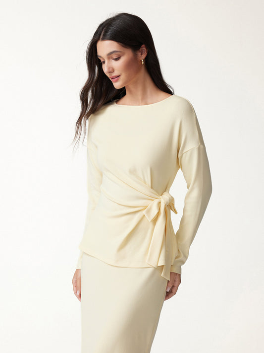 LiteWarm Boatneck Long Sleeve Tie-Waist Top — original photo 1