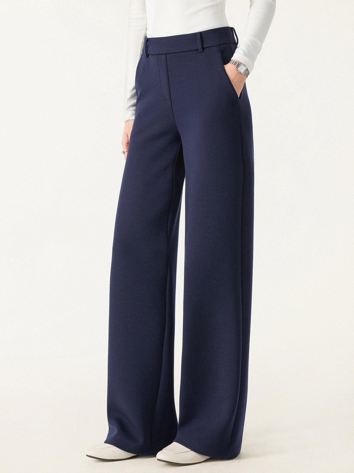 2Pcs Set Belted Shawl Collar Robe Jacket & Mid Rise Straight Pants with Pockets — original photo 8