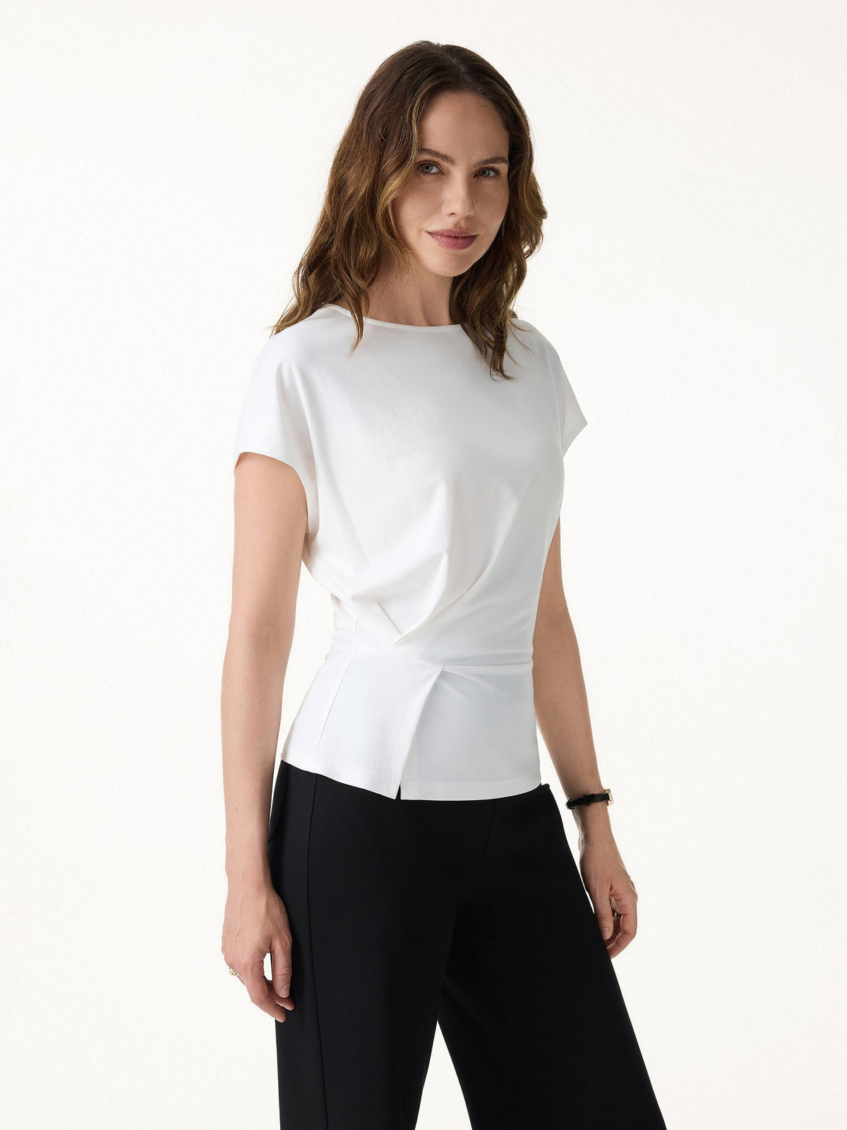 Cooling Ponte Relaxed Round Neck Tucked Top — original photo 3