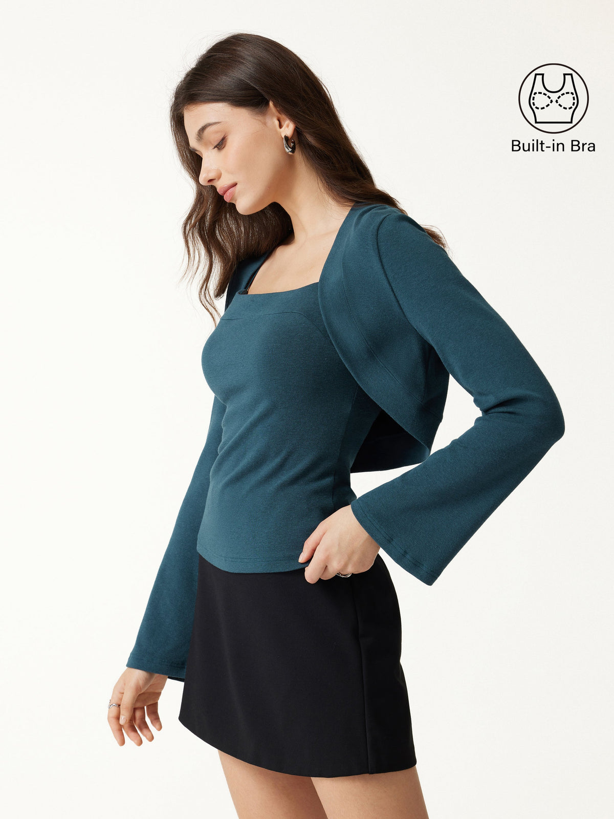 2-Piece Top Set LiteWarm Square Neck Spaghetti Strap Bell Sleeve Built-In Bra Cami — original photo 3