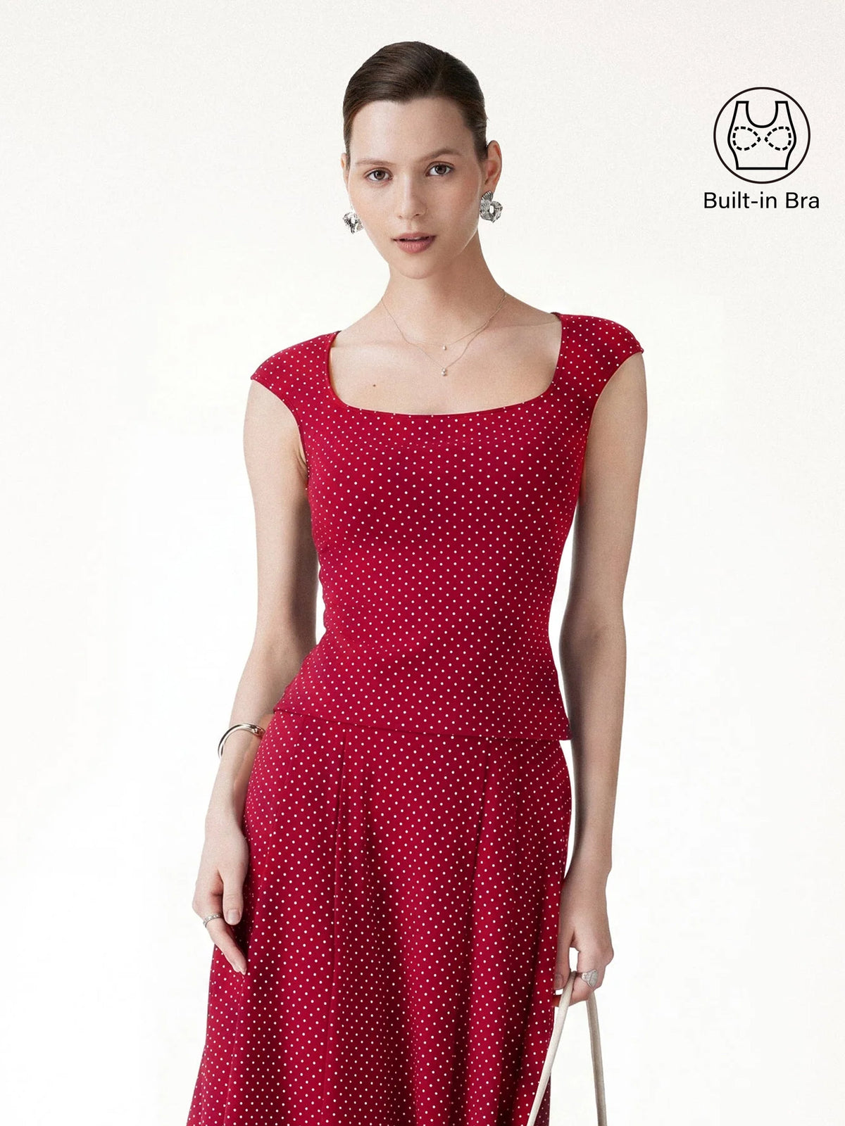 Polka Dots Square Neck Built-In Bra Top — original photo 1