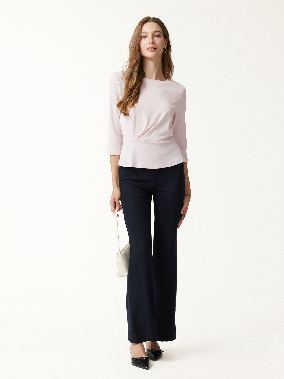 Cotton Lyocell Round Neck Tucked Top — original photo 2