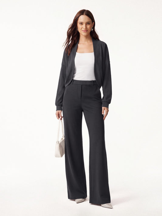2Pcs Set Long Sleeve Shrug Cardigan & High-Rise Wide Leg Pants with Pockets — original photo 1
