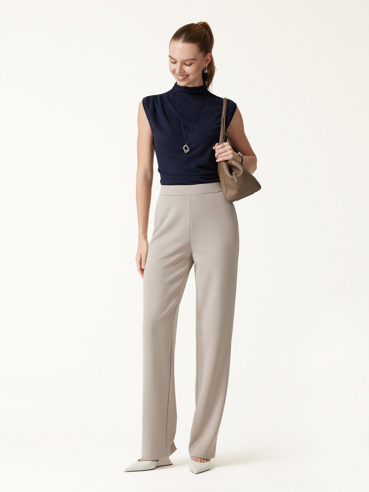 MaxWarm Modal Stretch Fleece High-Rise Straight-Leg Pants with Pockets — original photo 2