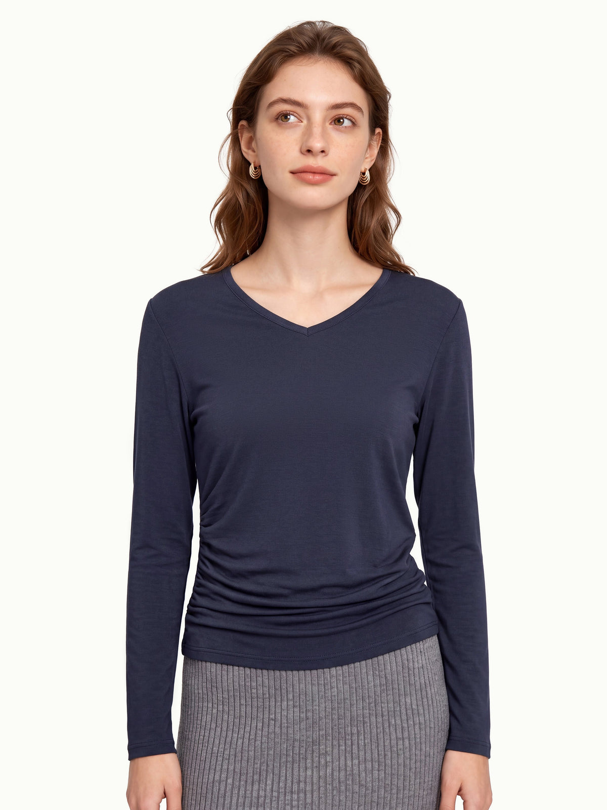LiteWarm V-Neck Long Sleeve Ruched Top — original photo 19