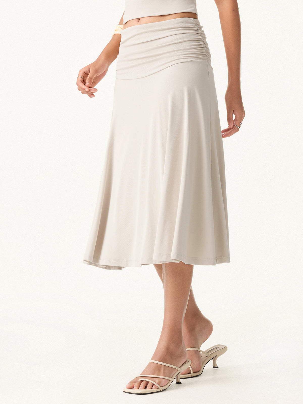 Flowy Side Ruched A-line Midi Skirt — original photo 3