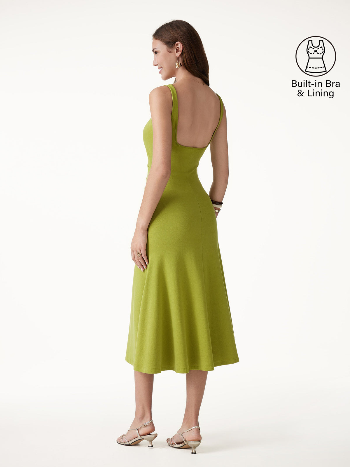 Square Neck Tucked Open Back Built-In Bra Dress — original photo 2