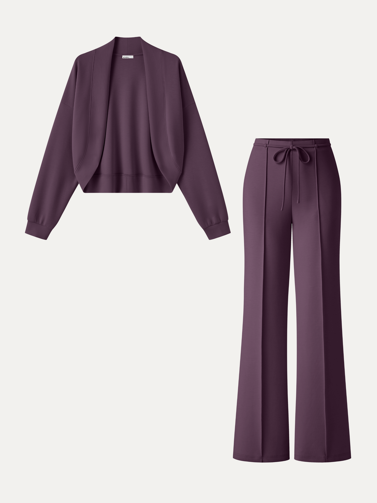2Pcs Set Long Sleeve Drop-Shoulder Cardigan & High-Rise Flare Pants with Pockets — original photo 15