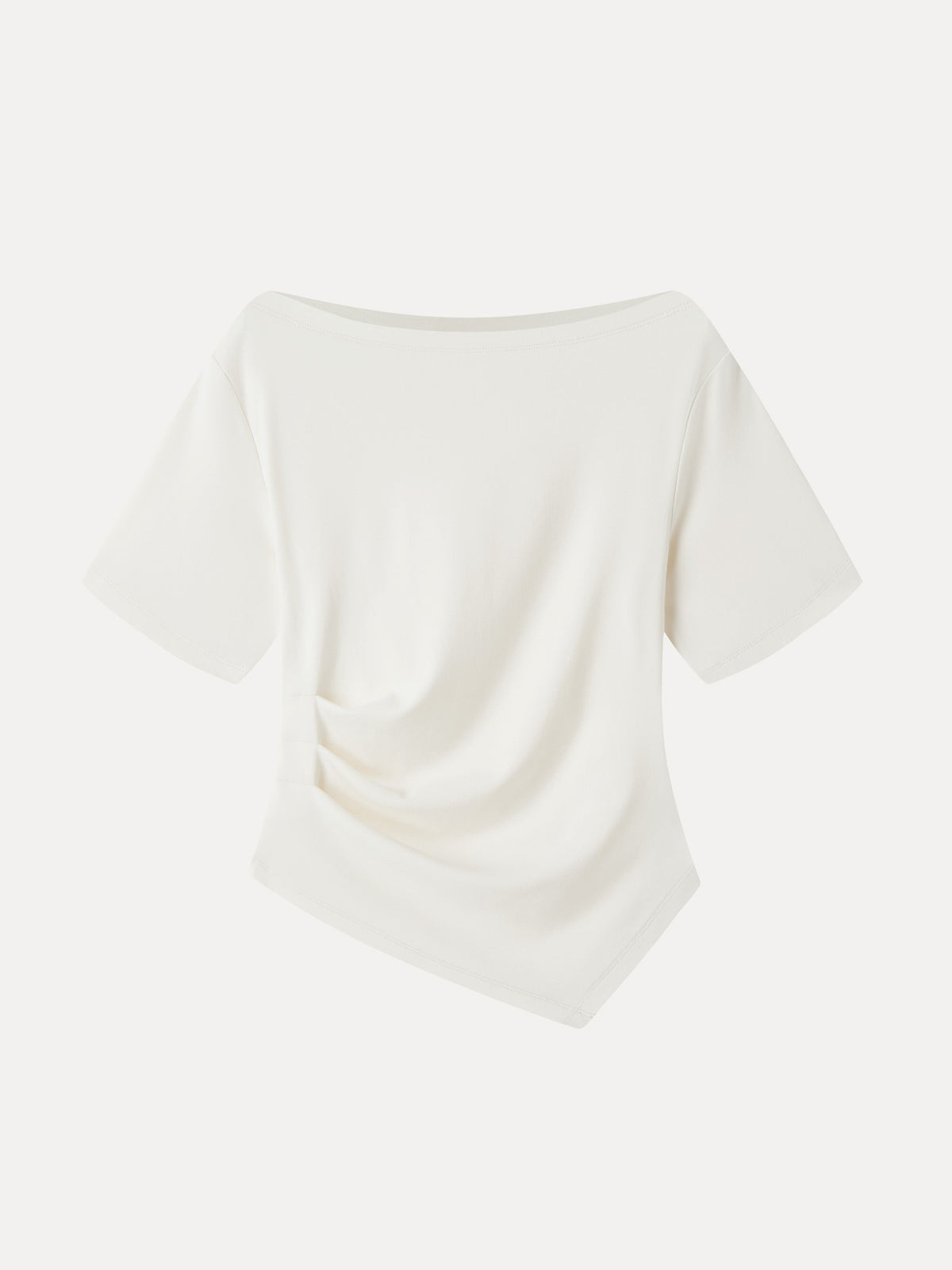 Cotton Blend Boatneck Elbow Sleeve Asymmetrical Tucked Top — original photo 7