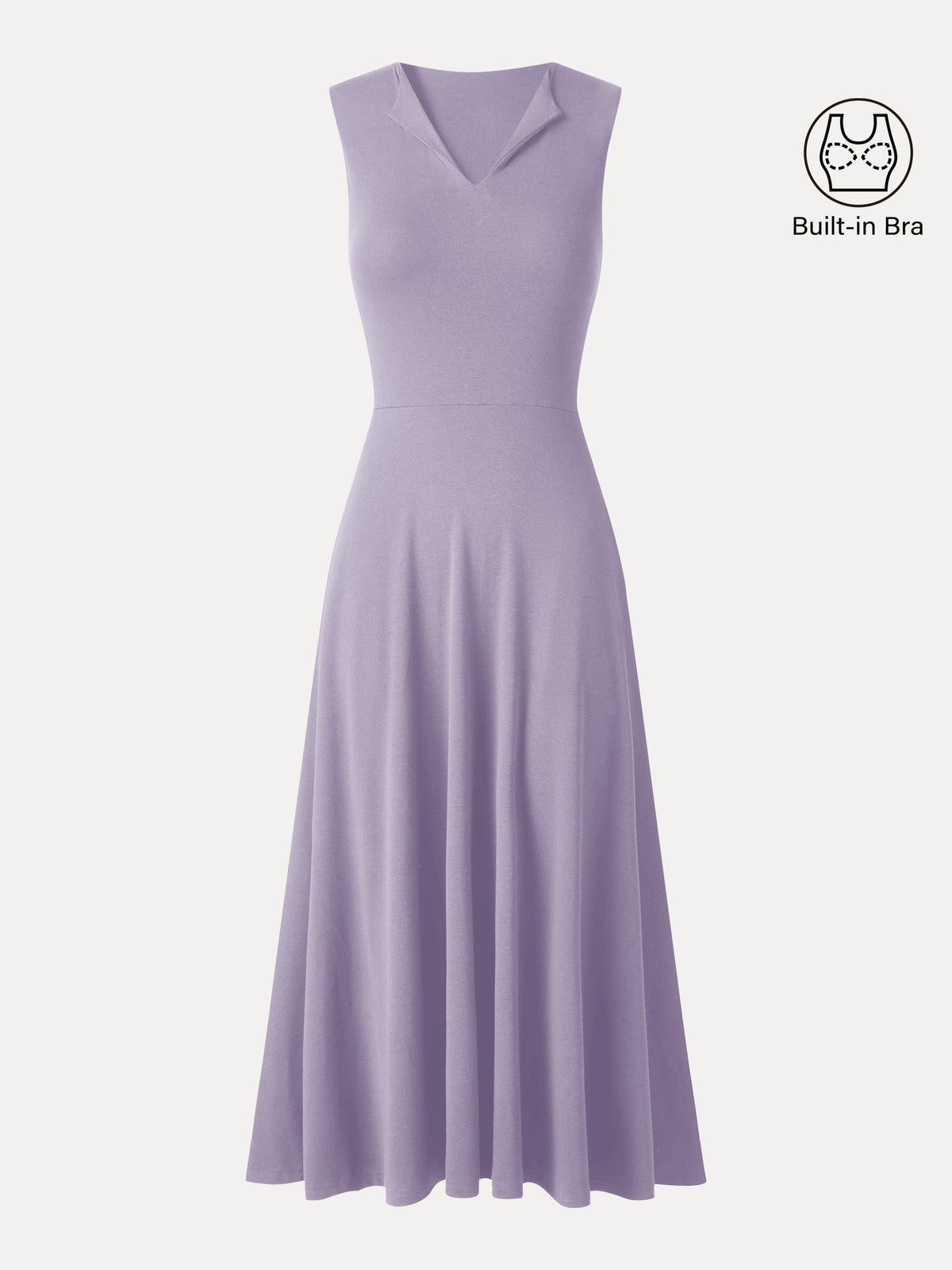 Ribbed Collared V-Neck Sleeveless A-Line Midi Built-In Bra Dress with Pockets — original photo 10