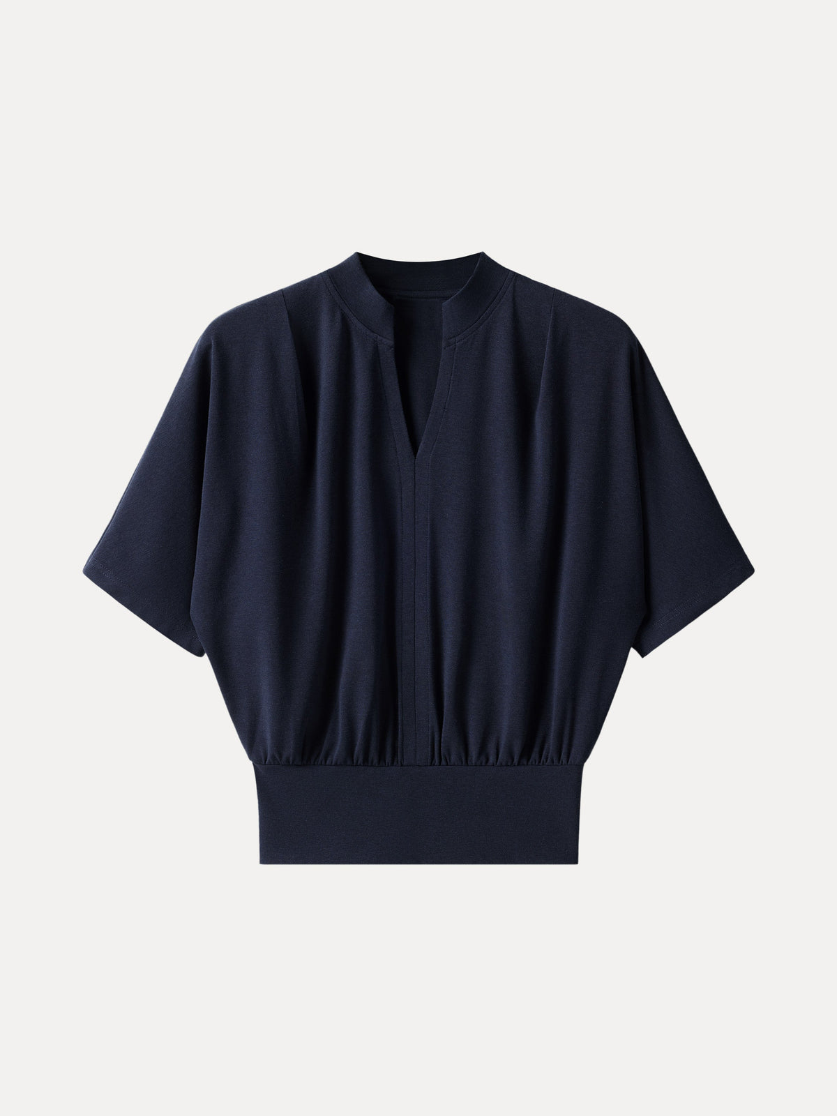 Stand Collar V-Neck Short Sleeve Top — original photo 7