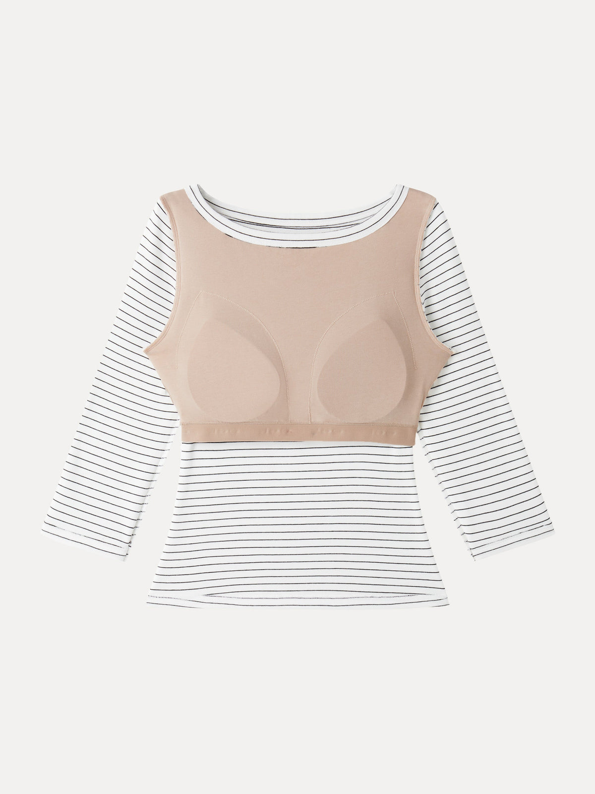LiteWarm Striped Parisian Boatneck 3/4 Sleeve Built-In Bra Top — original photo 12