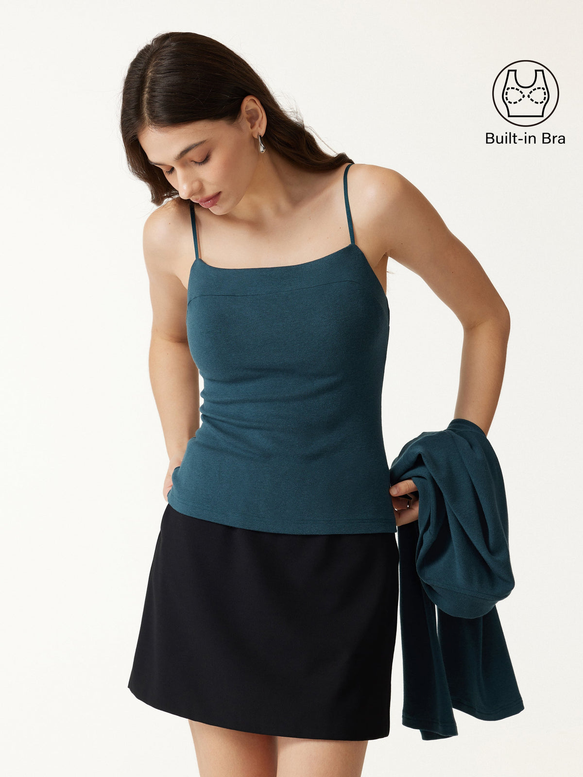 2-Piece Top Set LiteWarm Square Neck Spaghetti Strap Bell Sleeve Built-In Bra Cami — original photo 5