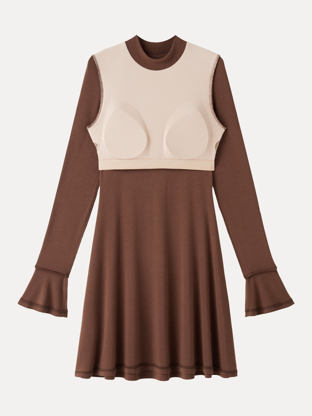 LiteWarm Mock Neck Flared Long Sleeve A-Line Mini Built-In Bra Dress — original photo 6