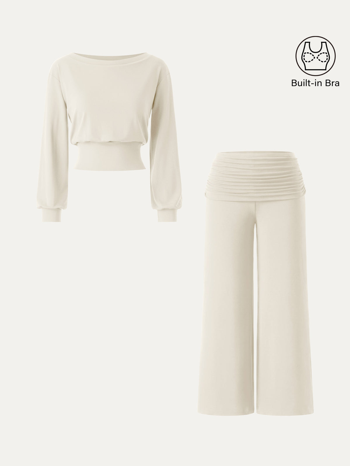 2Pcs Set Boatneck Built-In Bra & Drapey Wide Leg Pull-on Pants with Pockets — original photo 10