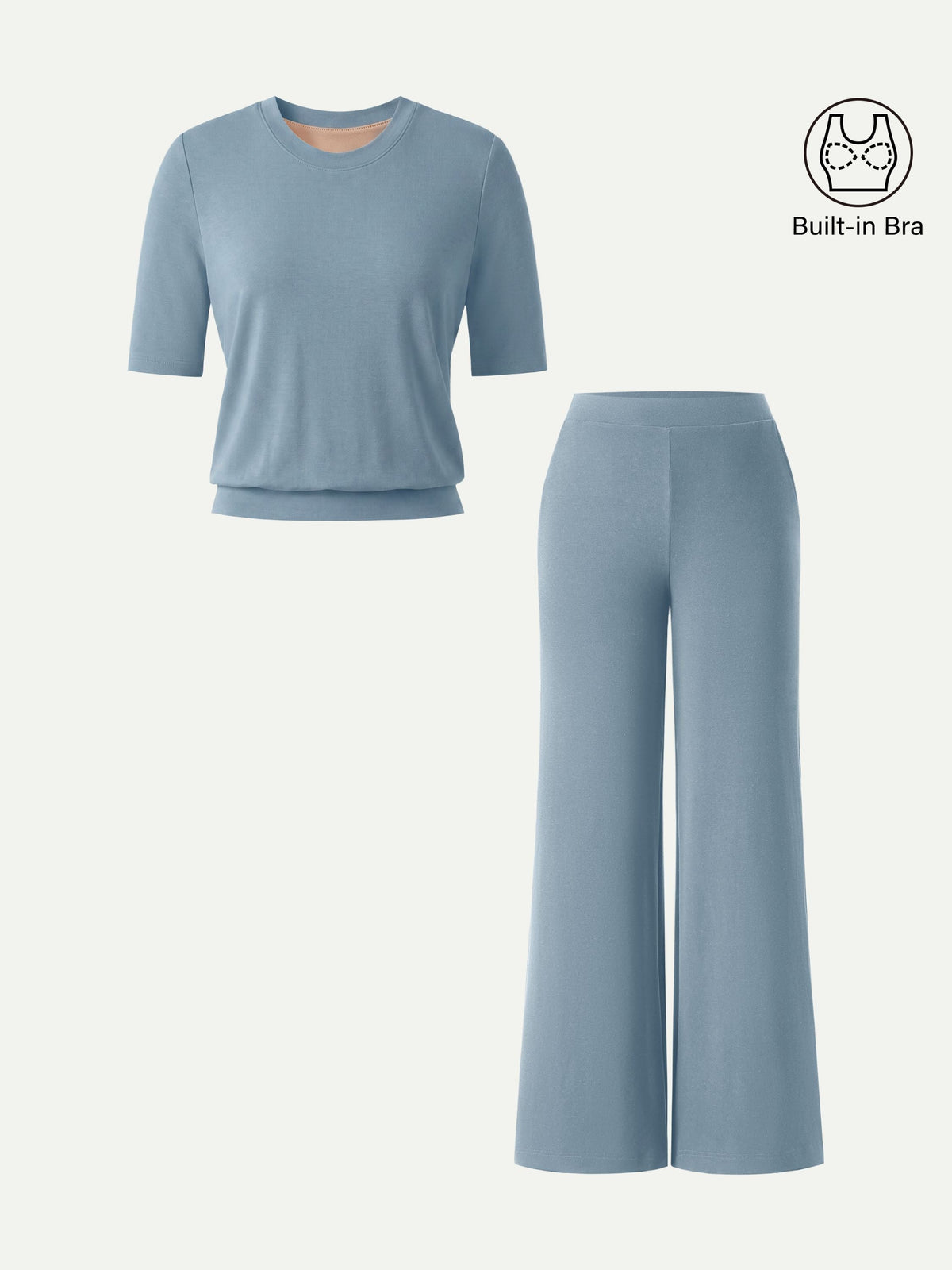 2Pcs Set Regular Mid Rise Wide Leg Pants & Crewneck Built-In Bra Top — original photo 11