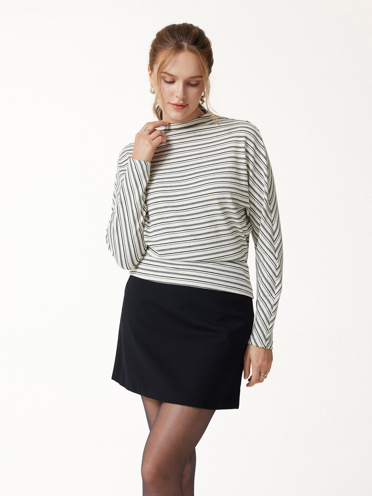 ProWarm Stripe Mock Neck Batwing Sleeve Top — original photo 3