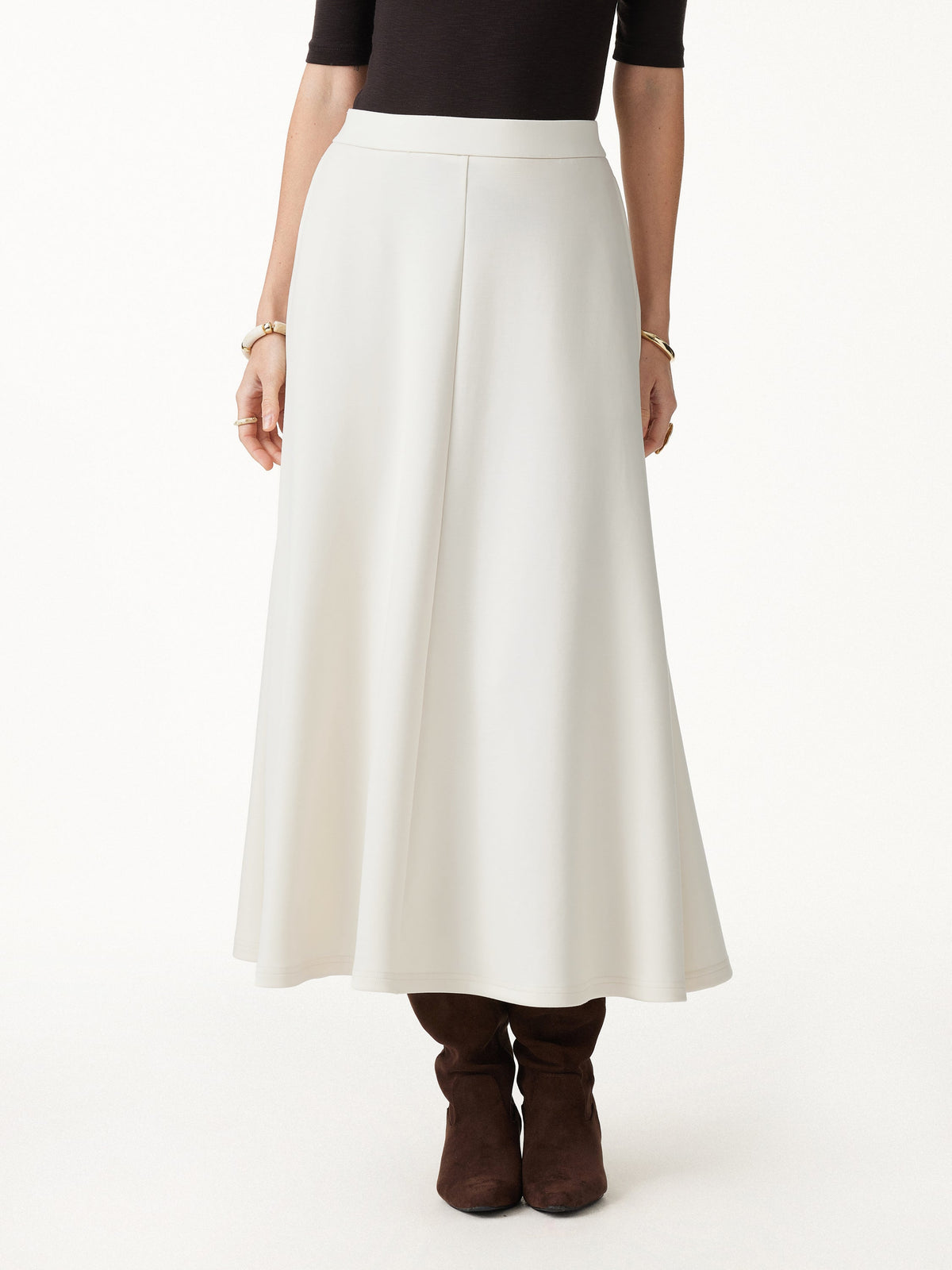 Modal Spacer Knit High-Rise Umbrella Midi Skirt with Pockets — original photo 3