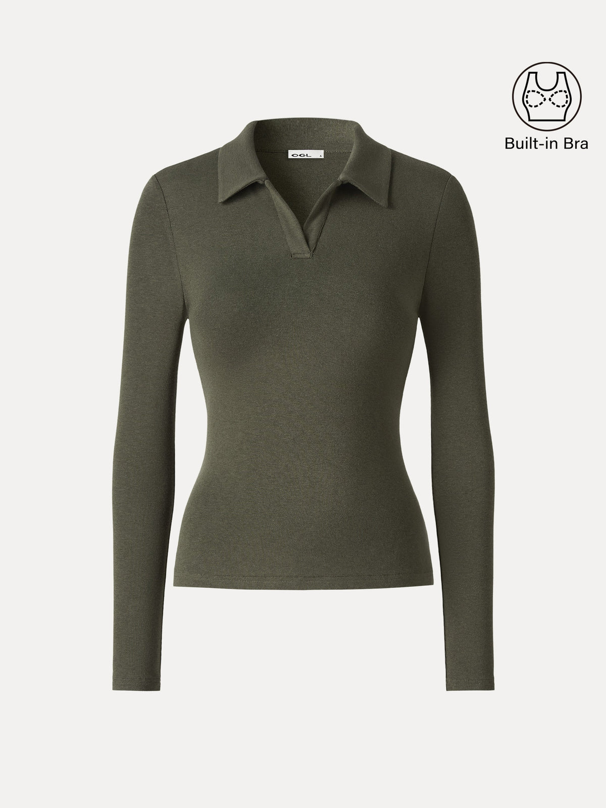 LiteWarm Office Staple V-Neck Lapel Long Sleeve Built-In Bra Top — original photo 7