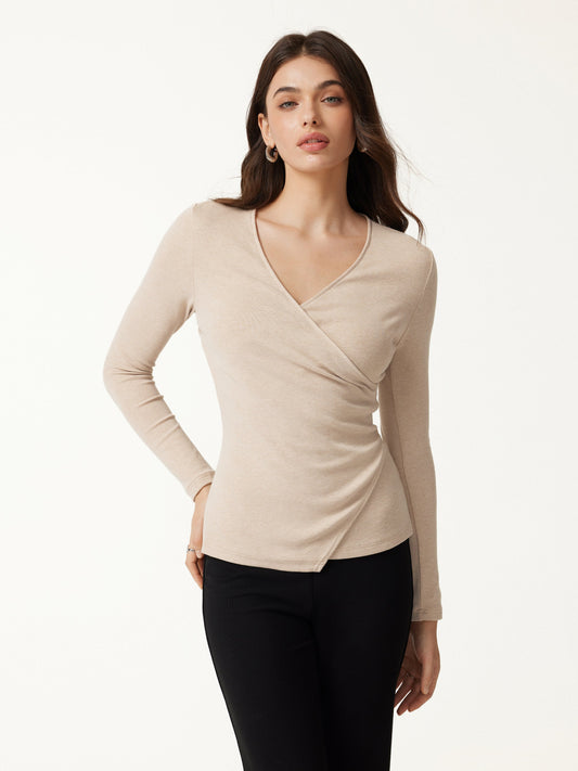 LiteWarm Surplice Long Sleeve Asymmetrical Hem Top — original photo 1