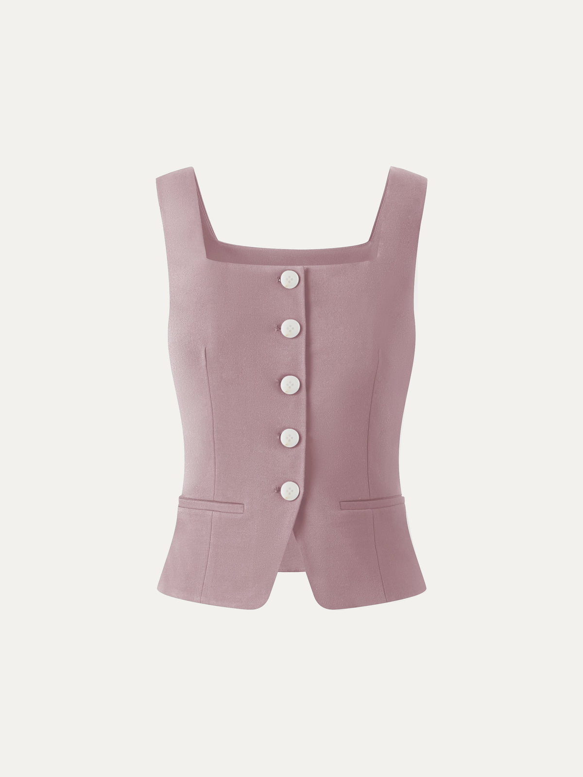 Stretch Ponte Square Neck Cropped Waistcoat with Pockets — original photo 10