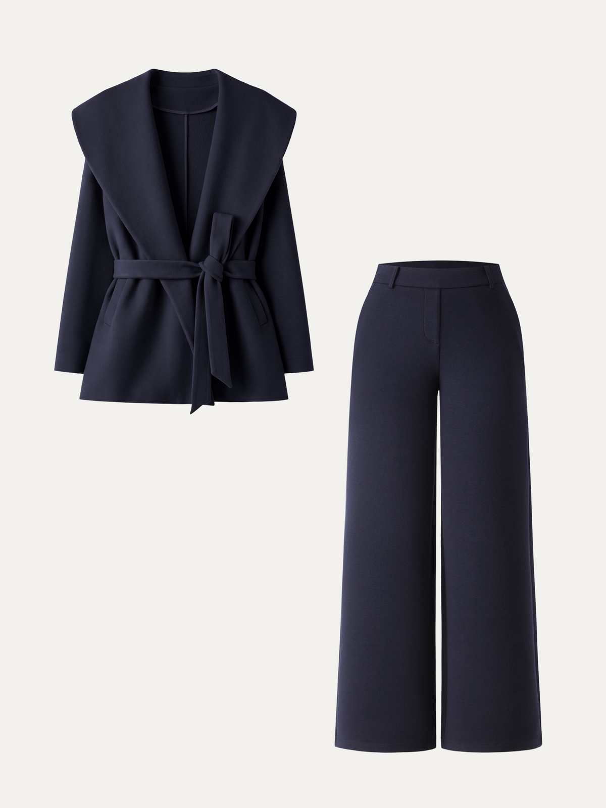 2Pcs Set Belted Shawl Collar Robe Jacket & Mid Rise Straight Pants with Pockets — original photo 13