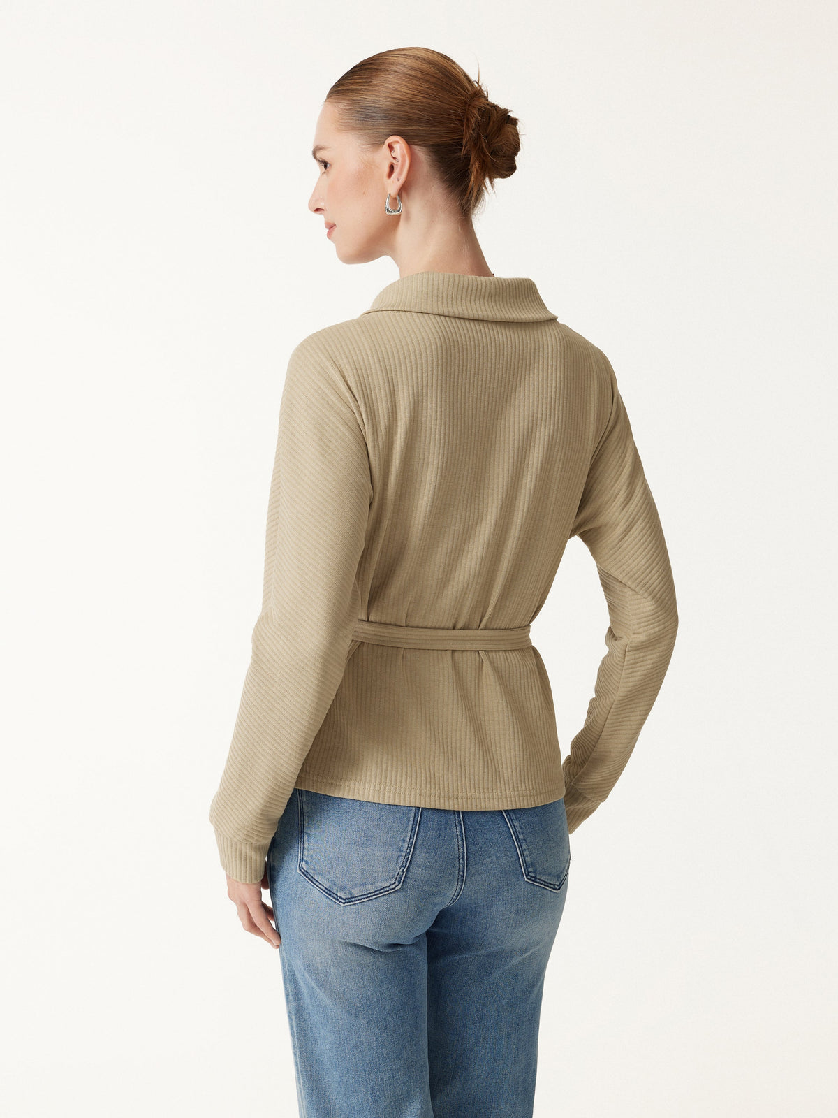 Textured Cotton Blend Lapel Belted Open-Front Jacket — original photo 4