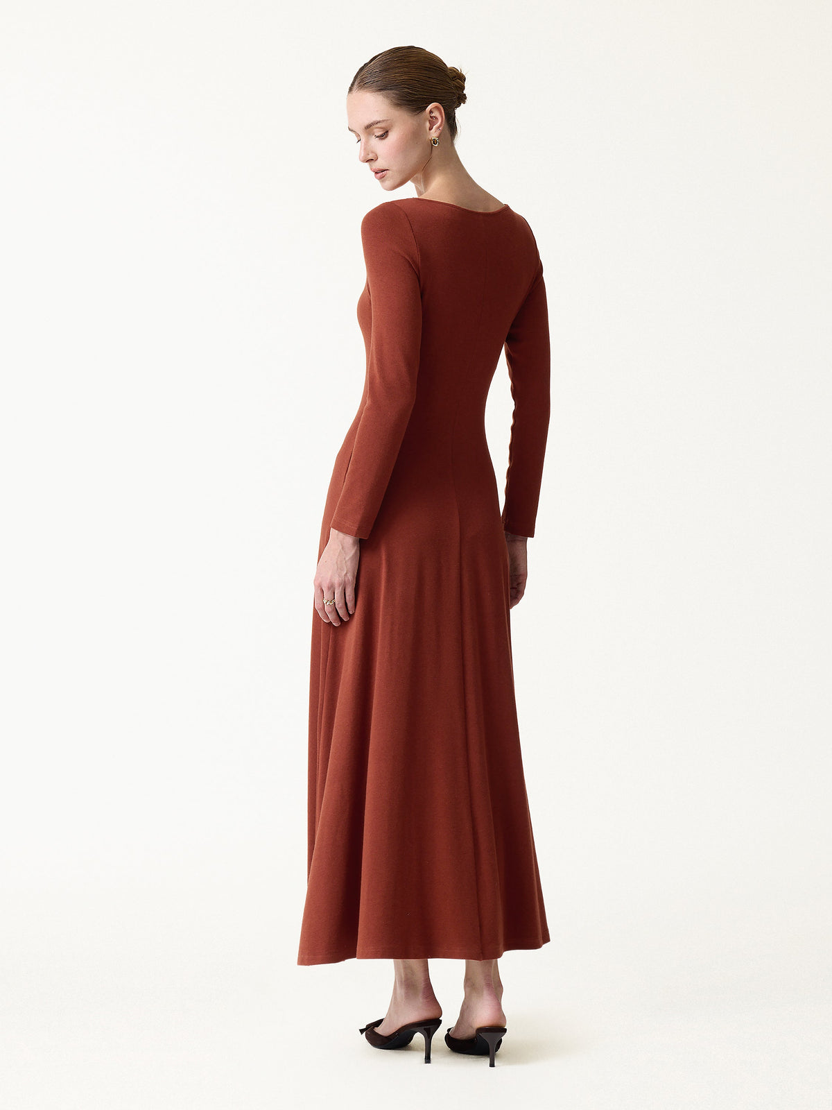 LiteWarm Diamond Neck Long Sleeve Drapey Maxi Built-In Bra Dress — original photo 4
