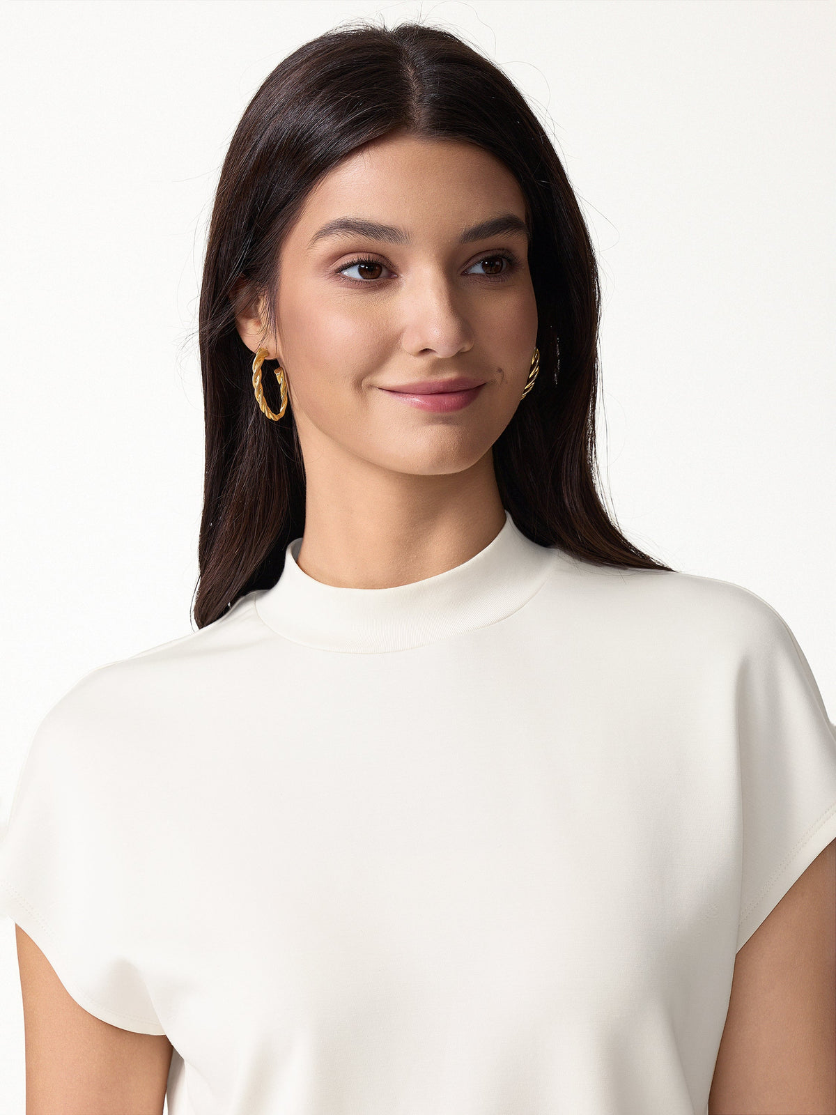Modal Spacer Knit Mock Neck Cap Sleeve Banded Hem Top — original photo 5