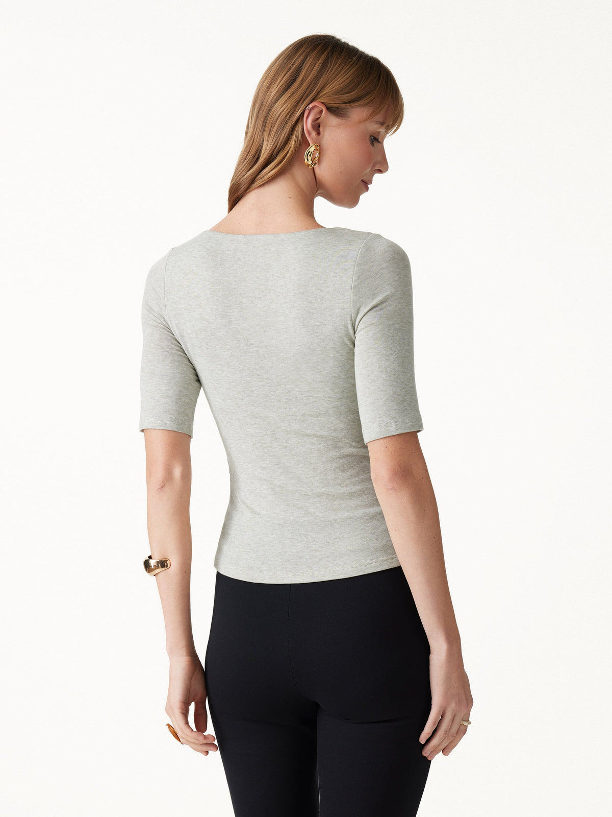 LiteWarm Lyocell-Wool Square Neck Elbow Sleeve Ruched Built-In Bra Top — original photo 4