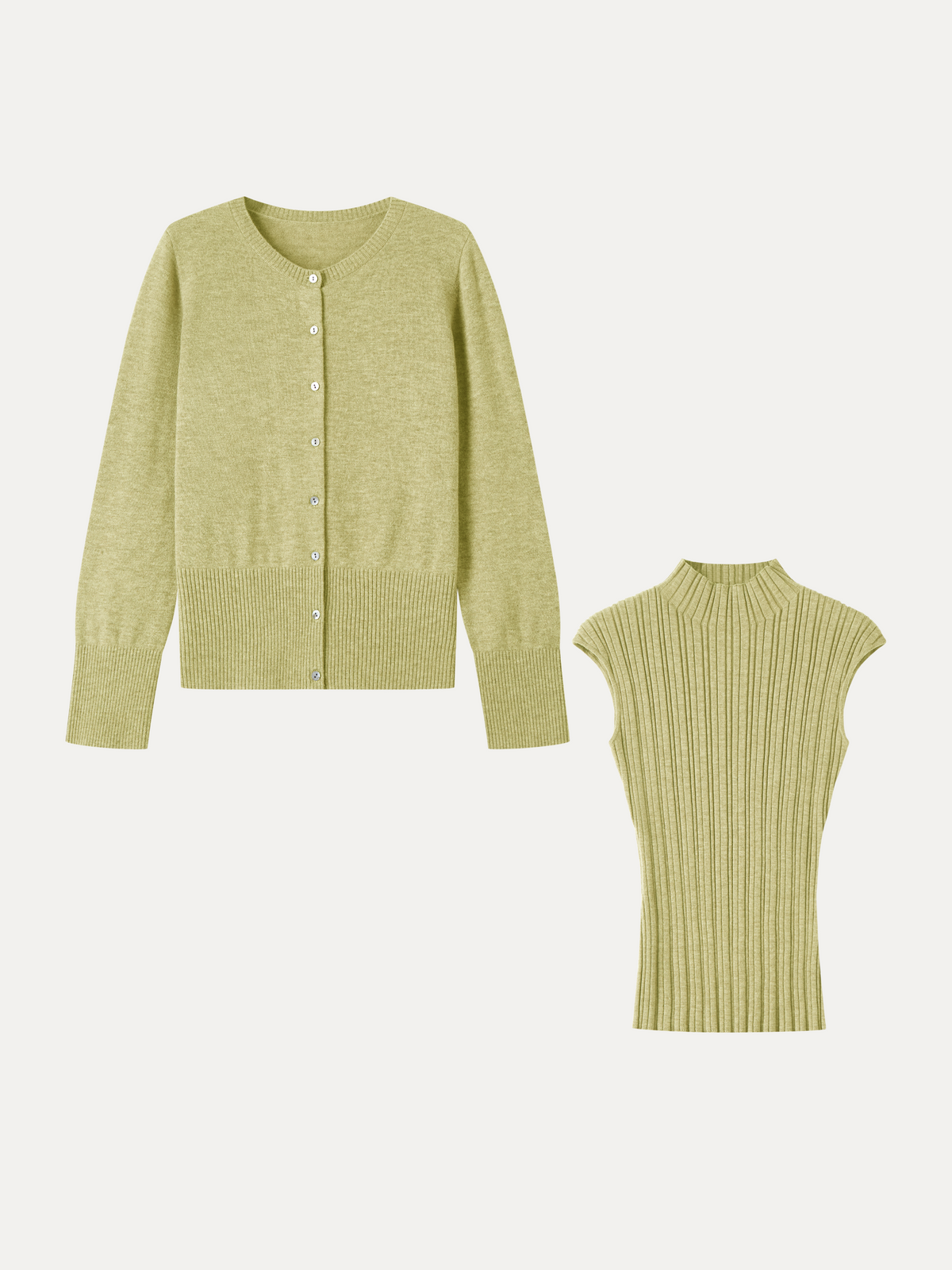 2Pcs Set 100% Merino Wool Long Sleeve Cardigan & Mock Neck Sweater — original photo 12