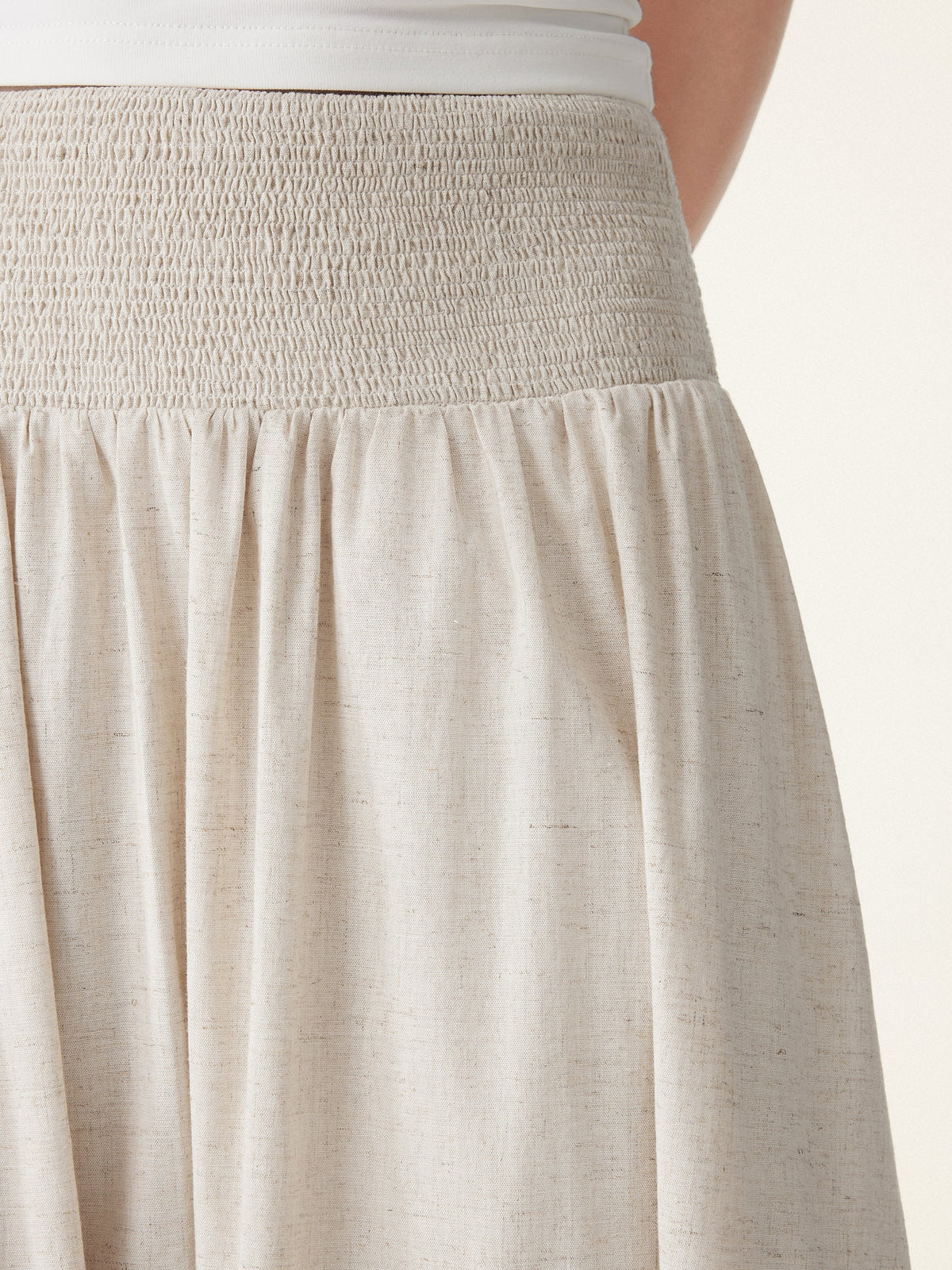 European Linen Smocked Waist Skirt with Pockets — original photo 5