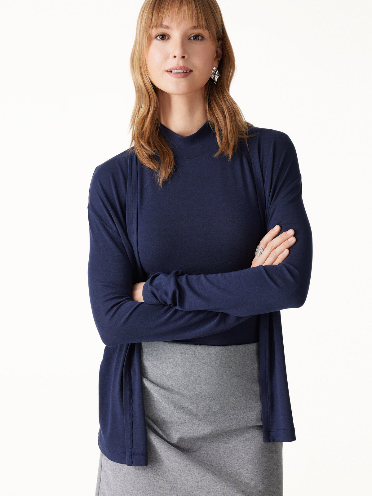 LiteWarm Premium Lyocell-Wool Open-Front Long Sleeve Cardigan — original photo 7