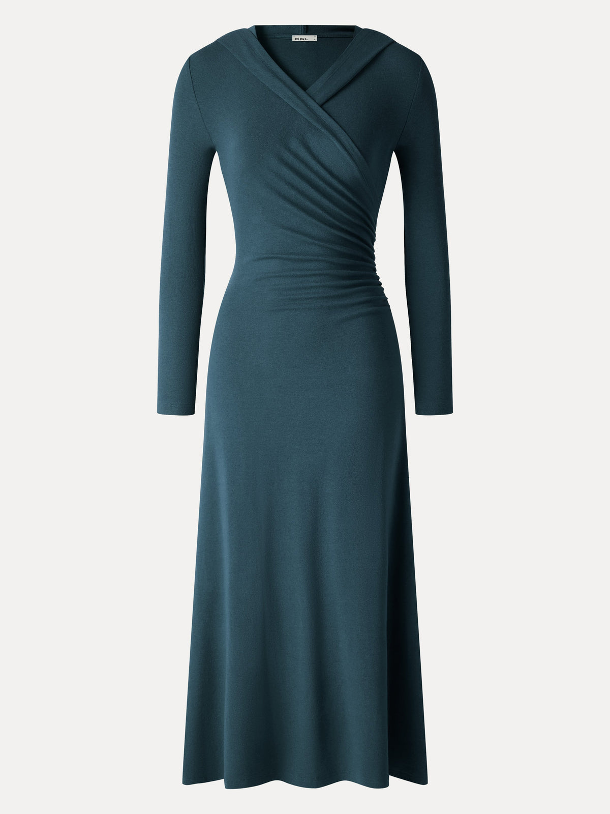 LiteWarm Hooded Surplice Ruched Midi Dress — original photo 10