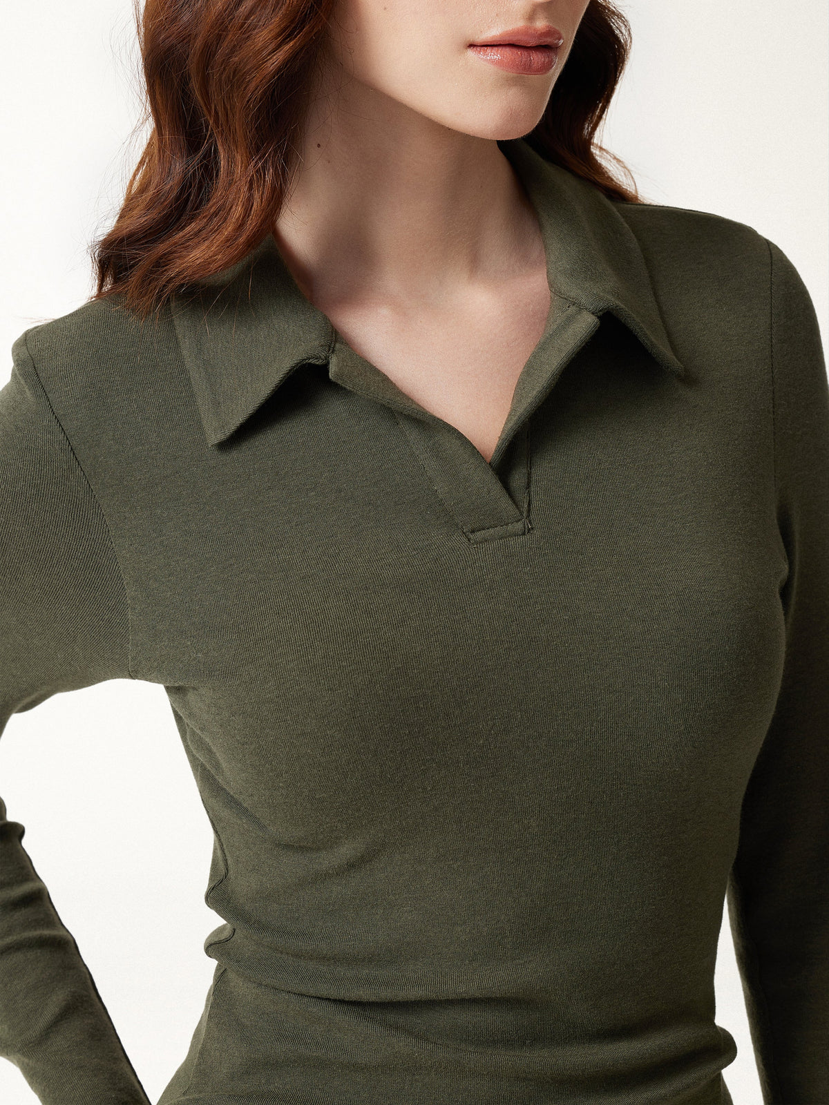 LiteWarm Office Staple V-Neck Lapel Long Sleeve Built-In Bra Top — original photo 4